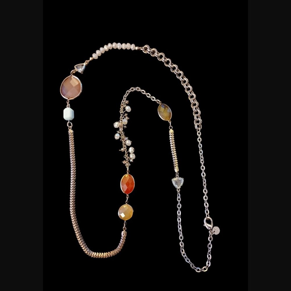 Ann Taylor Loft Silver Tone Long Acrylic Stone 35.5" Long Necklace - Picture 6 of 6